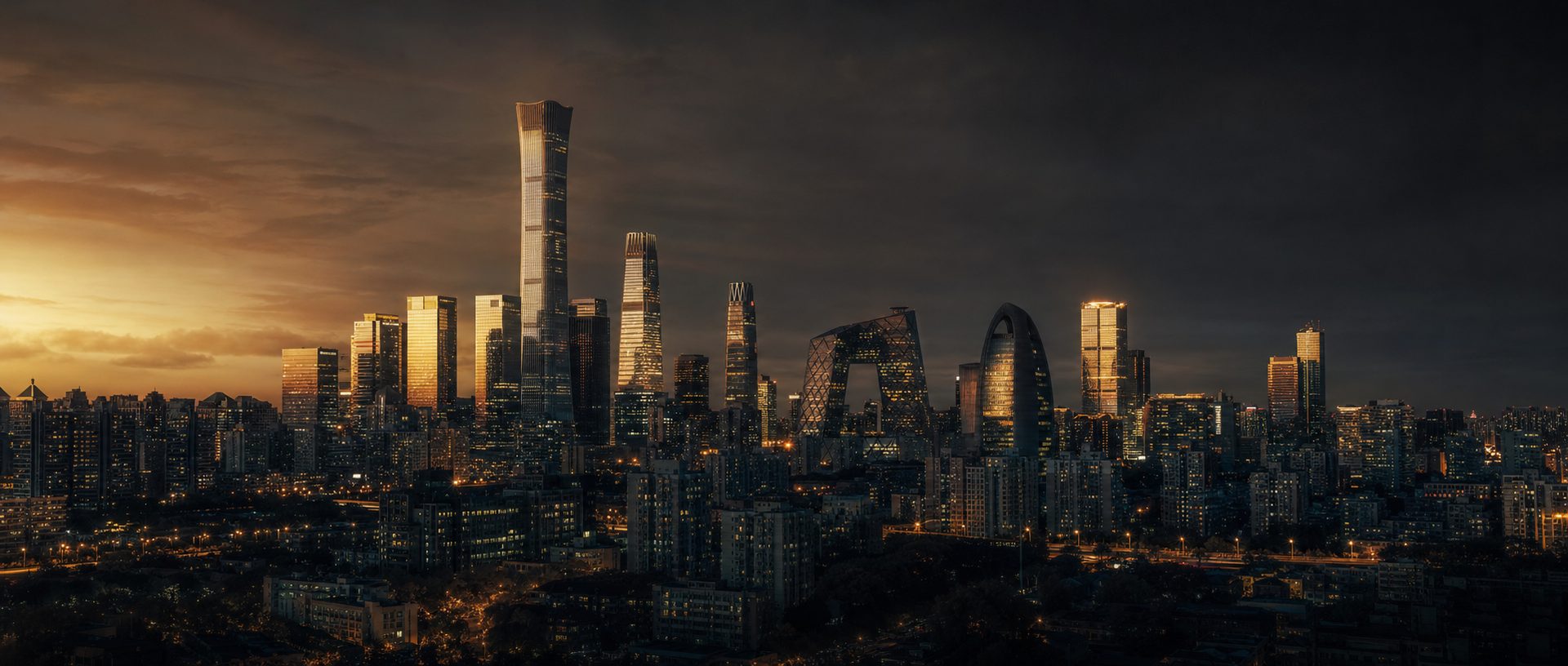Beijing Central Business District skyline at dusk