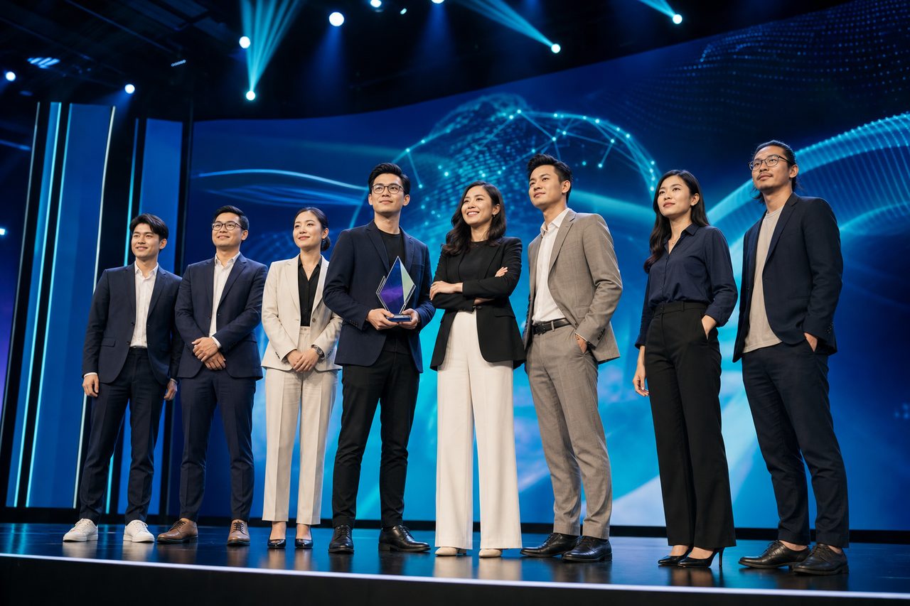 Finalists on stage at the International Talent Entrepreneurship Competition